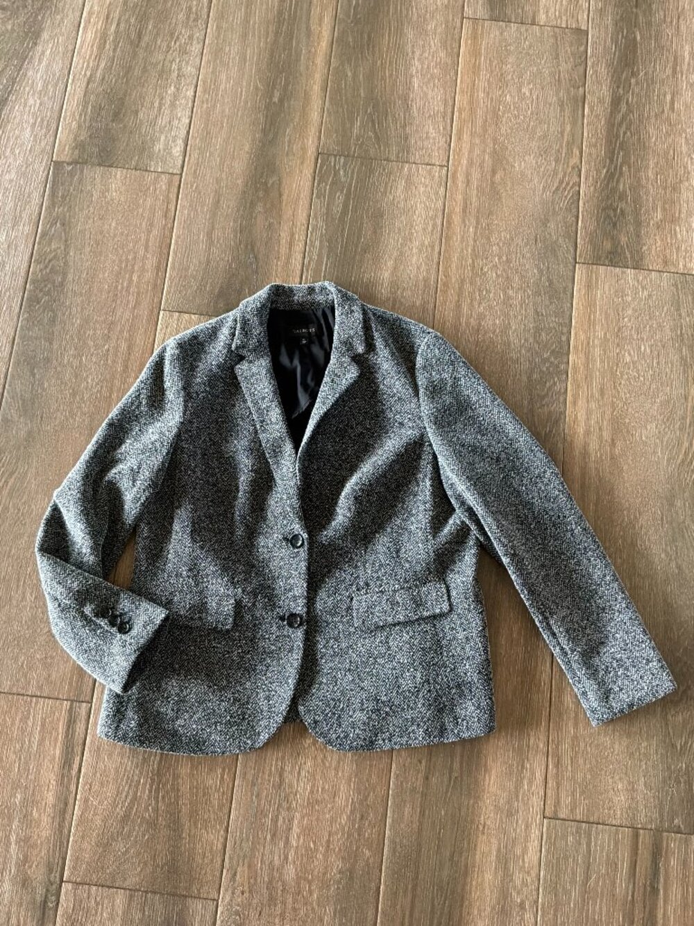 Talbots herringbone black/white 2 button office business women's blazer size XL